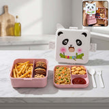 Cute panda kids lunch box with compartments and utensils