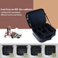 Full view of portable black LED makeup organizer box perfect for travel