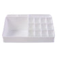 Pull-out drawer of the clear makeup organiser holding compacts and small items.