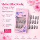 Glossy glitter finish detail on press-on false nails for a sparkling look