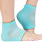 Pair of multicolor silicone gel heel socks for pain relief.