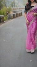 Generic Women's Net Sequence Saree With Unstitched Blouse 5.5Mtr (Pink)