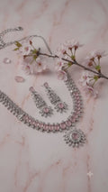 Generic Women's Brass Silver Plated Necklace set (Pink)