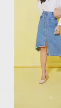 Generic Women's Denim Hi Lo Buttoned Skirt (Blue)
