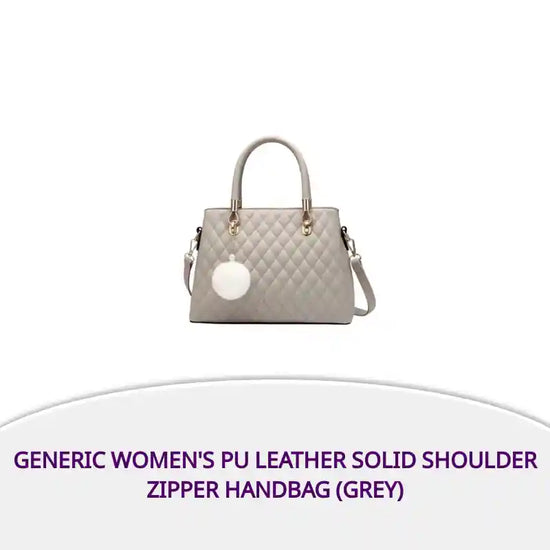 Generic Women's PU Leather Solid Shoulder Zipper Handbag (Grey) by@Outfy