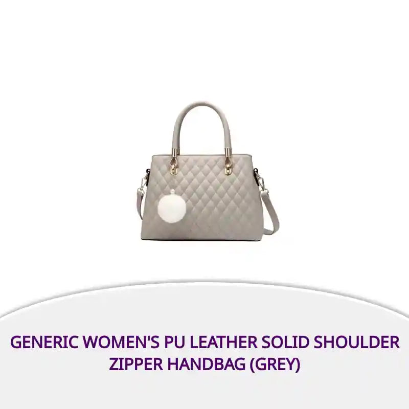Generic Women's PU Leather Solid Shoulder Zipper Handbag (Grey) by@Outfy