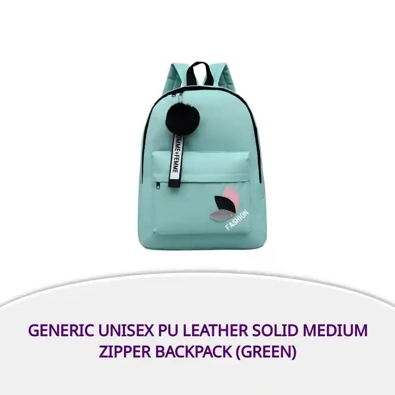 Generic Unisex PU Leather Solid Medium Zipper Backpack (Green) by@Outfy