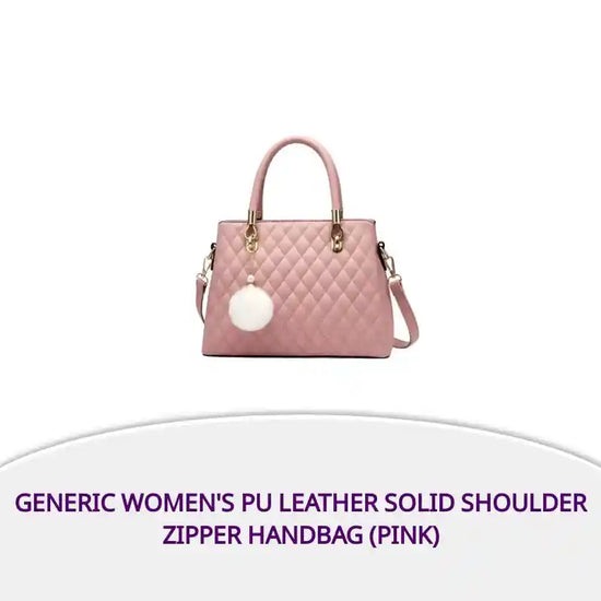 Generic Women's PU Leather Solid Shoulder Zipper Handbag (Pink) by@Outfy