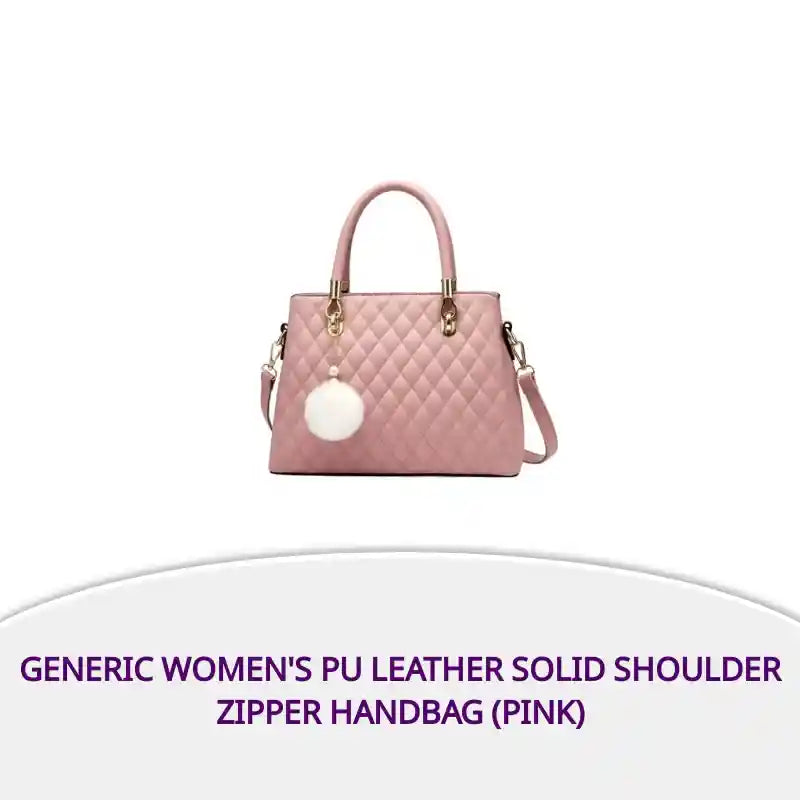 Generic Women's PU Leather Solid Shoulder Zipper Handbag (Pink) by@Outfy