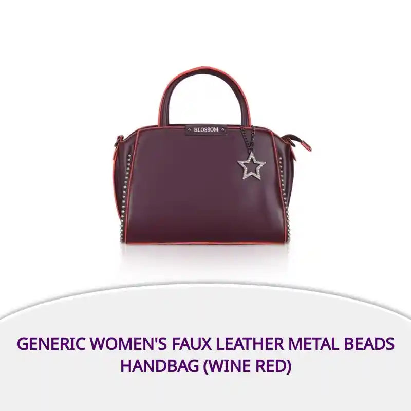 Generic Women's Faux Leather Metal Beads Handbag (Wine Red) by@Outfy