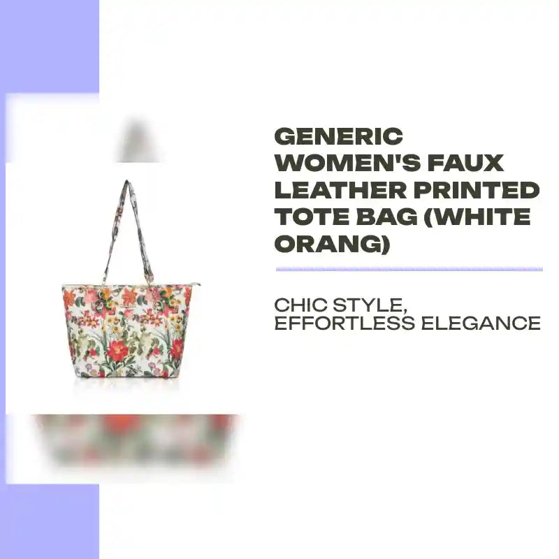 Generic Women's Faux Leather Printed Tote Bag (White Orang) by@Outfy