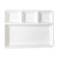 Stack of multiple 4-compartment serving trays for compact storage.