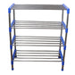 Rod-style shoe rack with blue plastic connectors ensuring stability