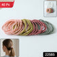 Close-up of soft elastic hair ties in neutral shades, gentle and secure