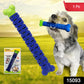 A happy dog actively chewing on the dental toothbrush toy for oral hygiene.