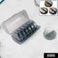 Top-down view of the FERVENT 7-day pill organizer showing all compartments and dimensions.