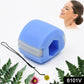 Blue jawline exerciser in its retail box with product details.