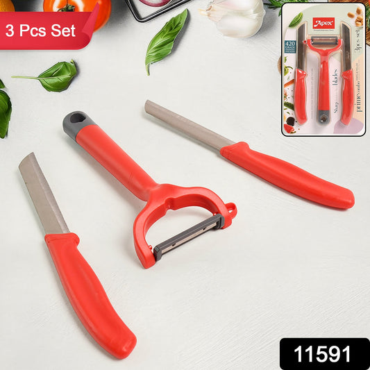 Apex 3-piece kitchen knife and peeler set ideal for chopping and peeling fruits and vegetables