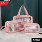 Close-up of the waterproof material and sturdy zipper on a BeautyBare travel makeup bag.