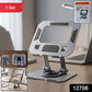 Adjustable metal stand supporting a tablet and phone