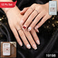 Complete set of 26 glitter floral press-on nail tips neatly arranged in packaging with nail glue pen.