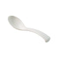 Side view of white plastic soup spoon with deep bowl