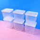 6-piece airtight square plastic food storage container set with clear bodies and white lids