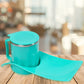 The complete snack tray with steel cup set from a different angle.