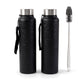 Stainless steel water bottle set on white background