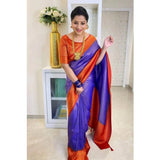 Generic Women's Soft Lichi Silk Printed Saree With Unstitched Blouse 5.5Mtr (Blue)